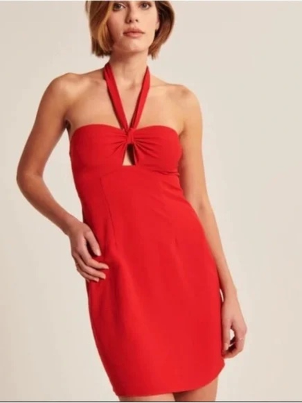 A&F Knot-Front Cutout Halter Mini Dress Red